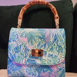Lilly Pulitzer Tote Purse with bamboo handle